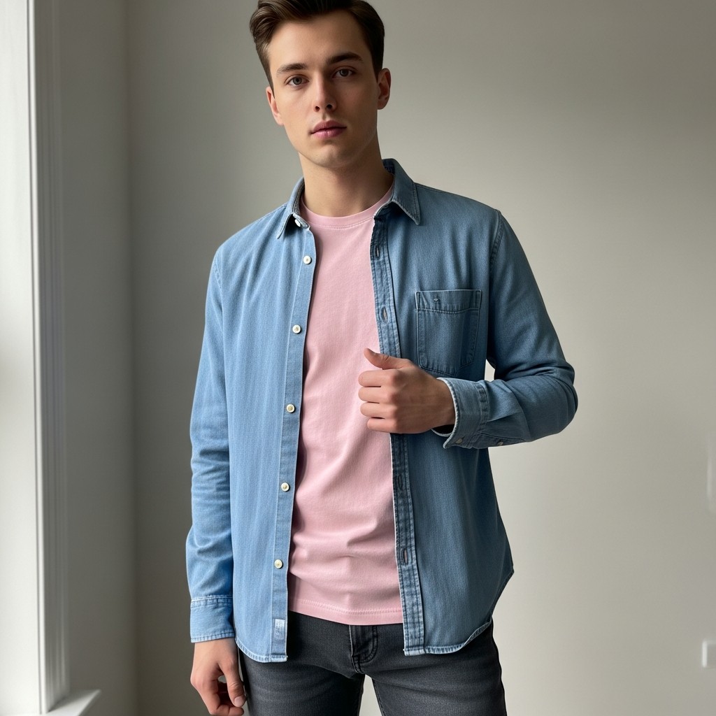 Chambray + Pink Shirt - 50 Ways to Wear a Pink Shirt (Practical Style Guide)
