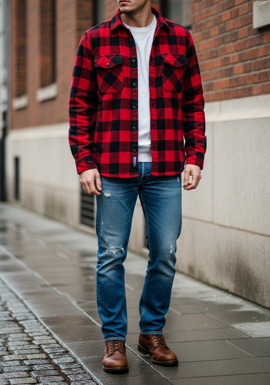 Flannel Shirt Layering - Blue Jeans Outfit Ideas for Men