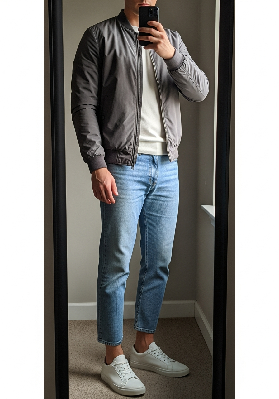 Bomber Jacket Cropped - Blue Jeans Outfit Ideas for Men