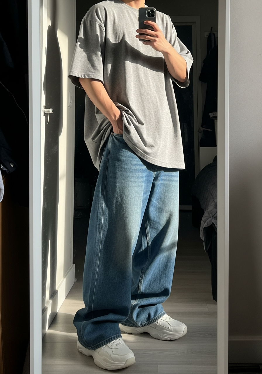 Longline Tee Wide Leg - Blue Jeans Outfit Ideas for Men