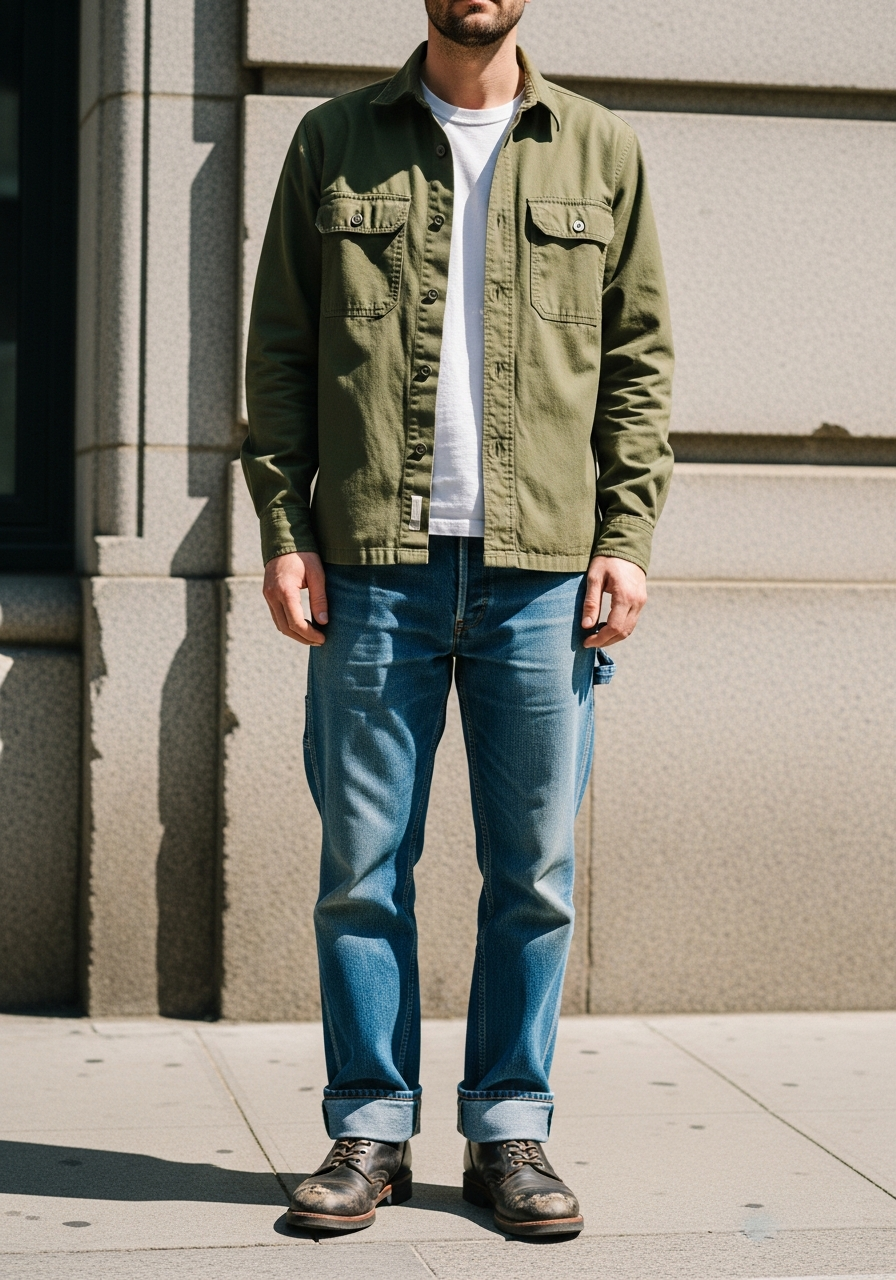 Utility Shirt Carpenter - Blue Jeans Outfit Ideas for Men