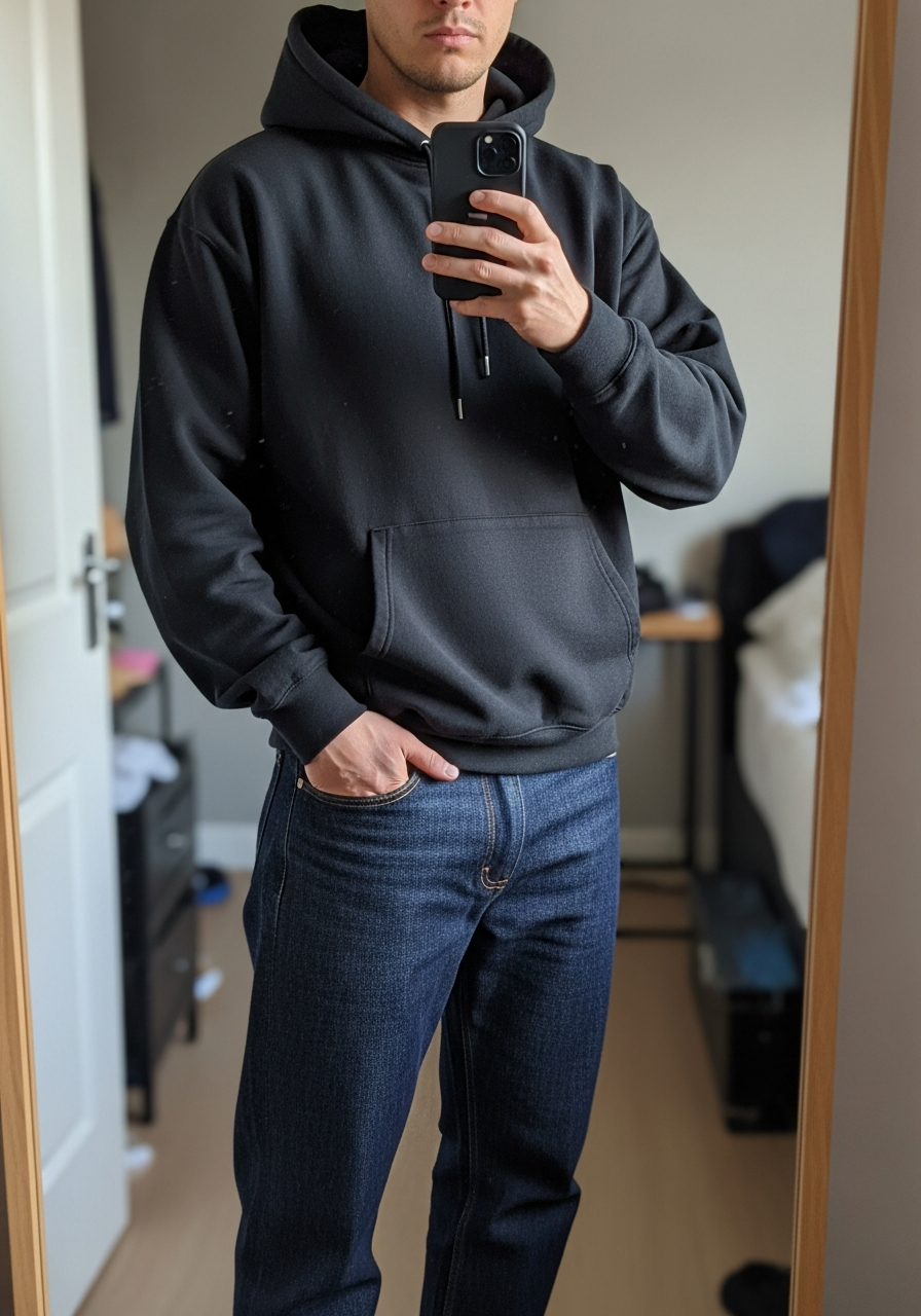 Black Hoodie Street Style - Blue Jeans Outfit Ideas for Men