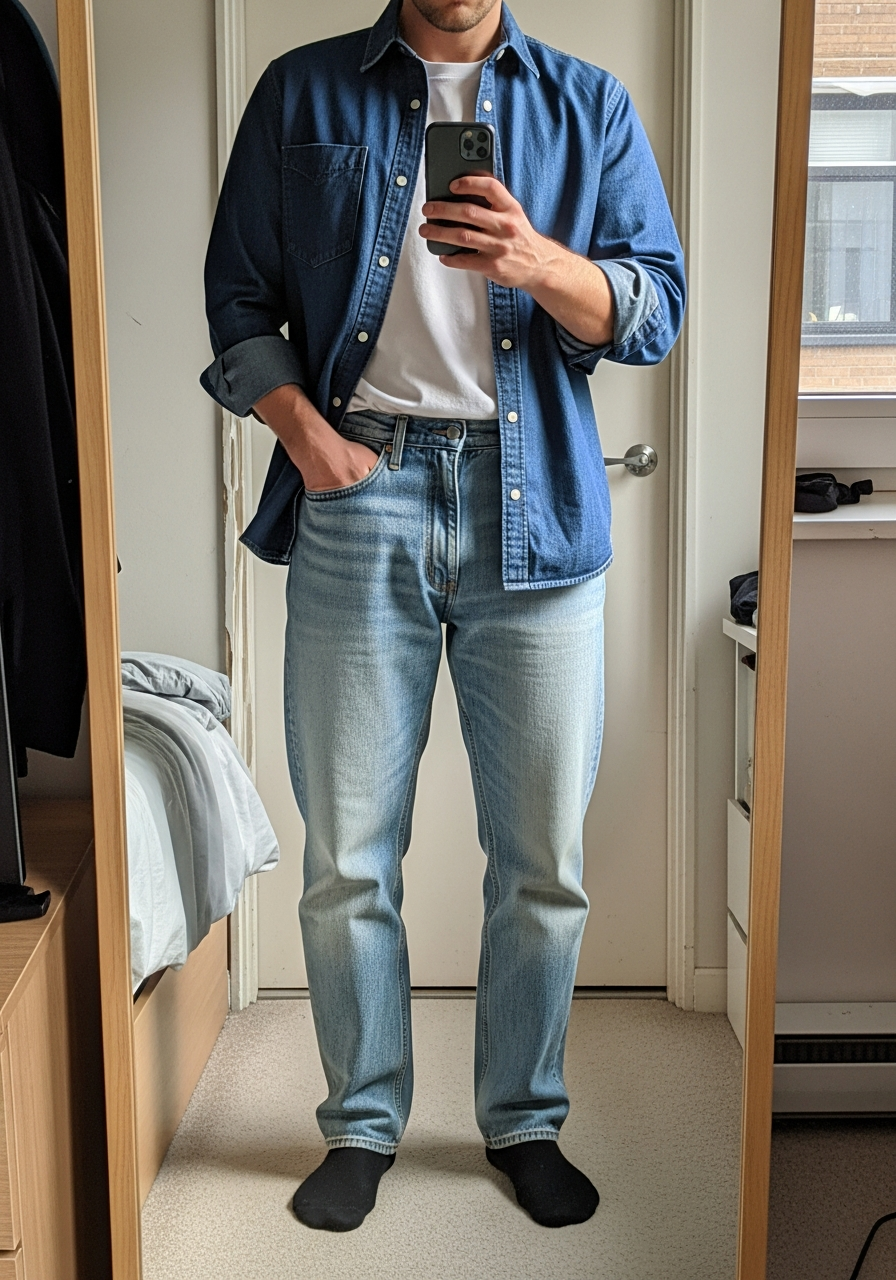 Denim Shirt Light Jeans - Blue Jeans Outfit Ideas for Men