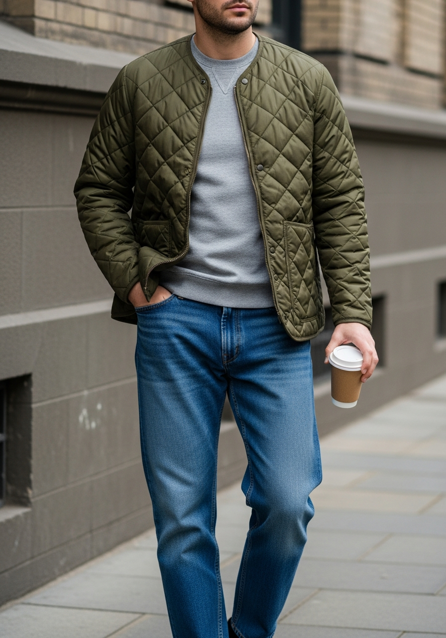 Quilted Jacket Basics - Blue Jeans Outfit Ideas for Men