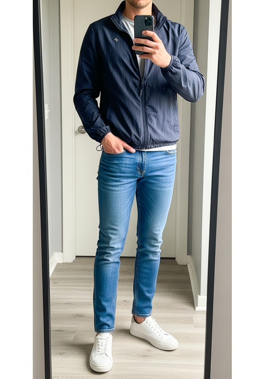 Windbreaker Sporty - Blue Jeans Outfit Ideas for Men