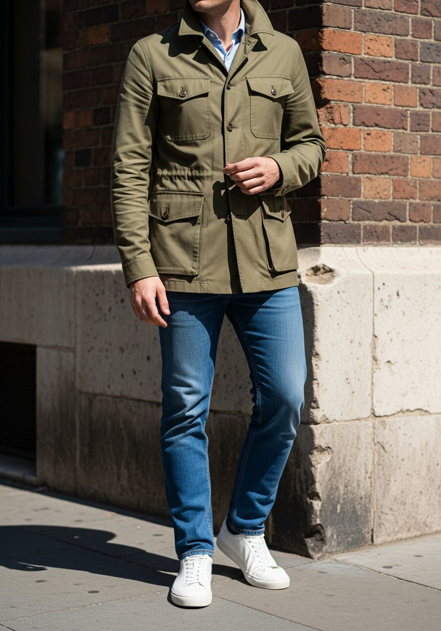 Safari Jacket Structure - Blue Jeans Outfit Ideas for Men