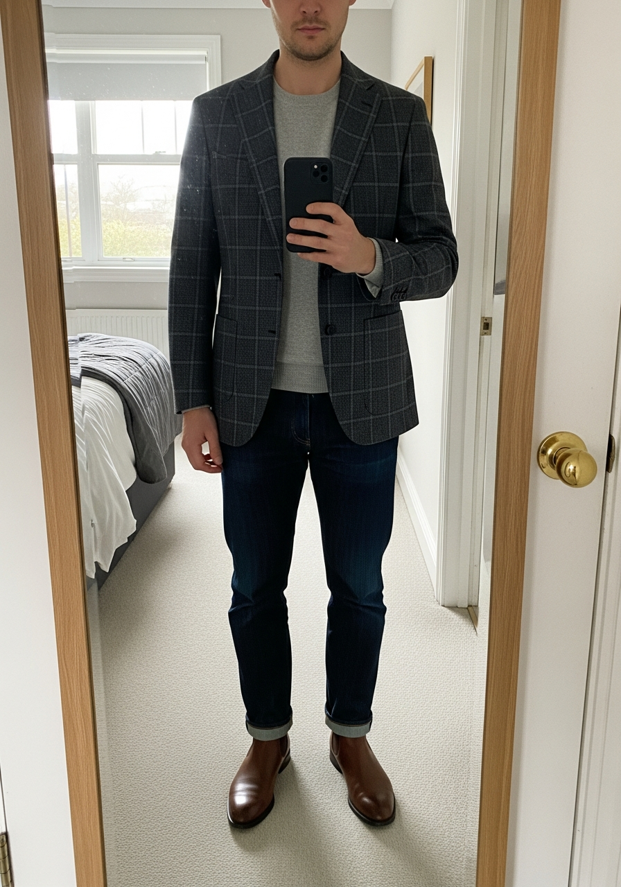 Patterned Blazer - Blue Jeans Outfit Ideas for Men