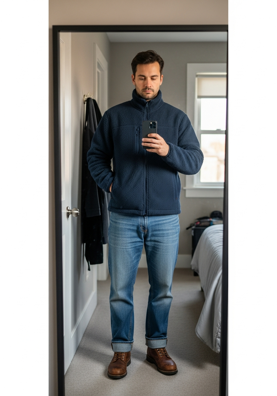 Fleece Jacket Cozy - Blue Jeans Outfit Ideas for Men