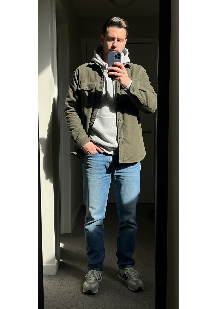 Overshirt Hoodie Layer - Blue Jeans Outfit Ideas for Men