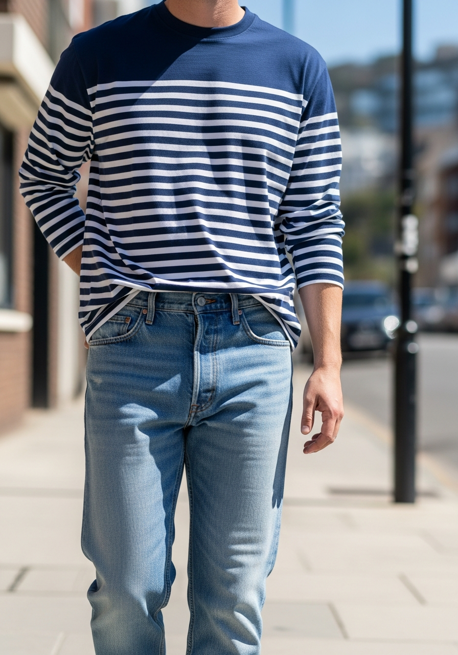 Striped Shirt and Faded Jeans - Blue Jeans Outfit Ideas for Men
