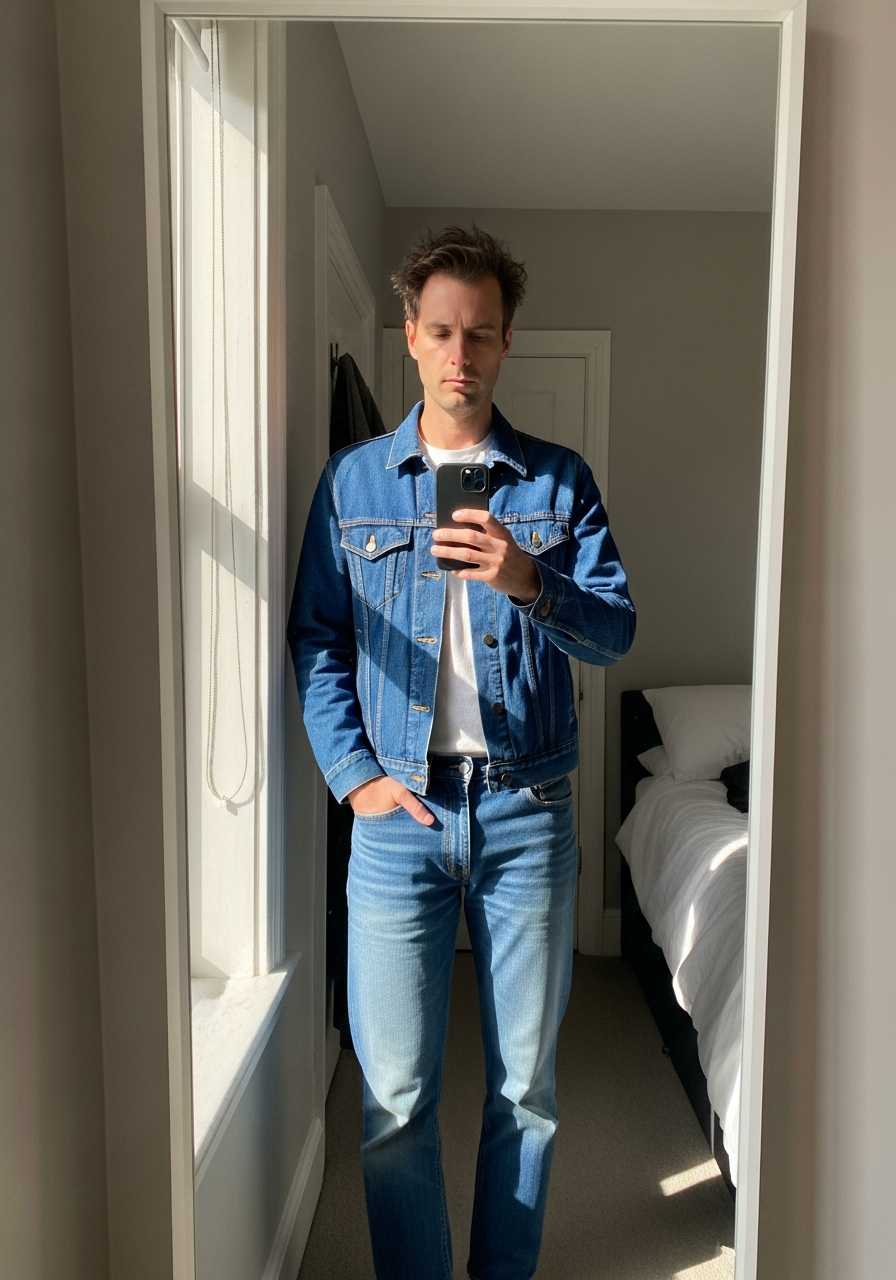 Trucker Jacket Denim - Blue Jeans Outfit Ideas for Men