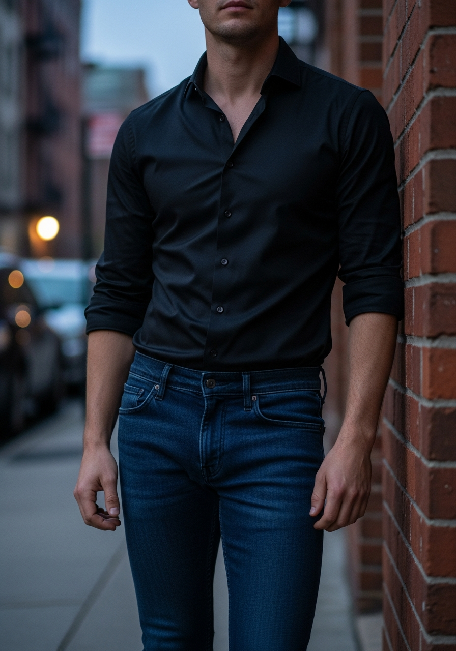 Black Button-Down Sharp - Blue Jeans Outfit Ideas for Men