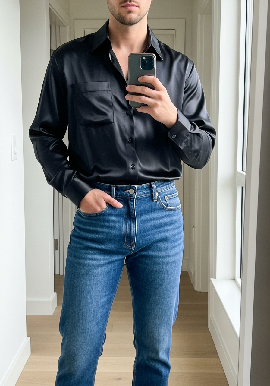 Silk/Satin Night Out - Blue Jeans Outfit Ideas for Men