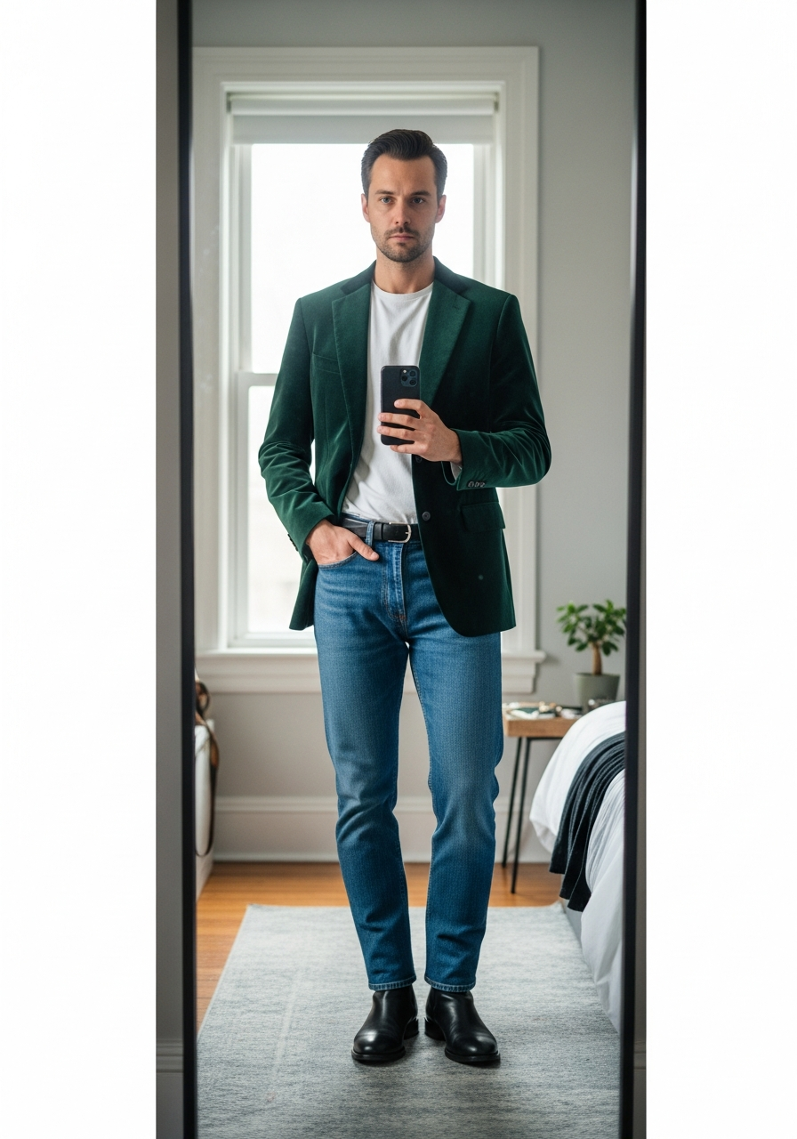 Velvet Jacket Bold - Blue Jeans Outfit Ideas for Men