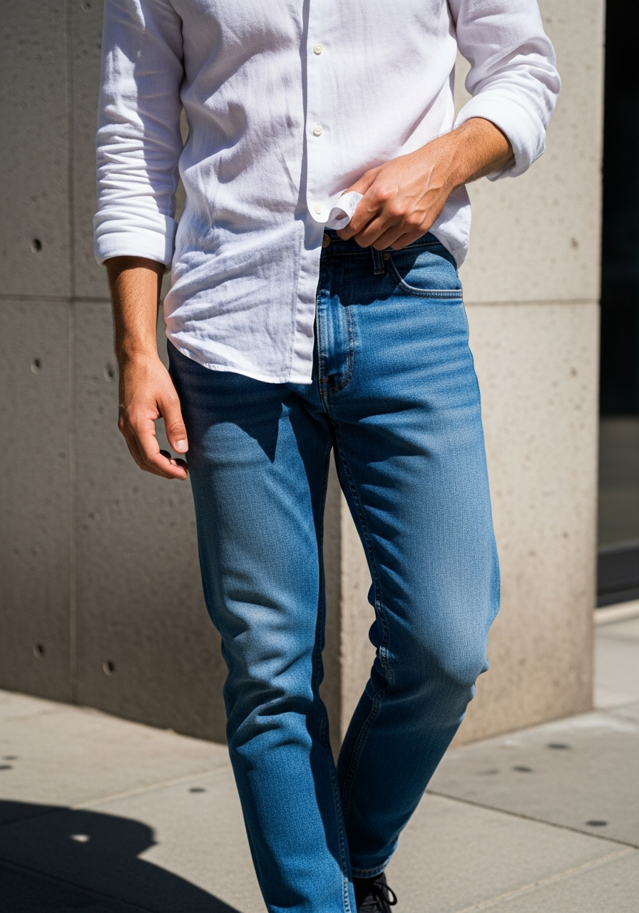 White Linen Warm Weather - Blue Jeans Outfit Ideas for Men