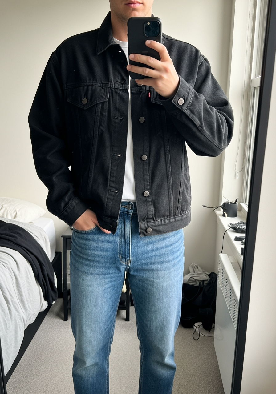 Black Denim Jacket Combo - Blue Jeans Outfit Ideas for Men