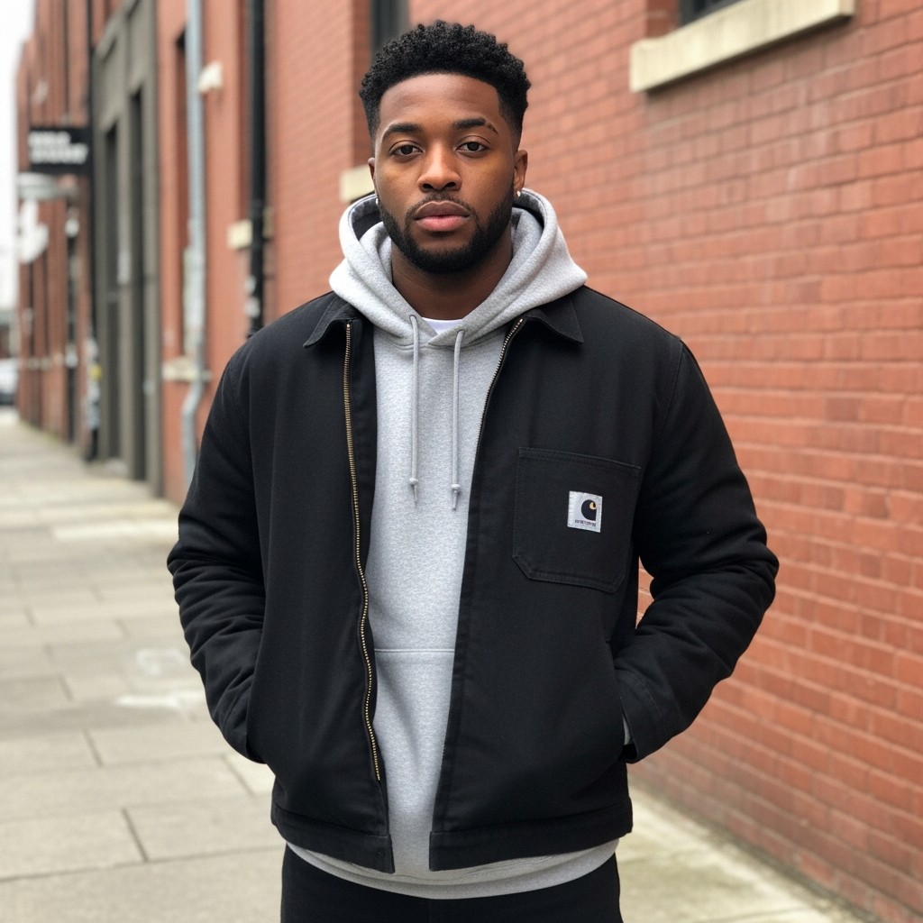 Black Detroit + Hoodie - Carhartt Jacket Outfit Ideas For Men