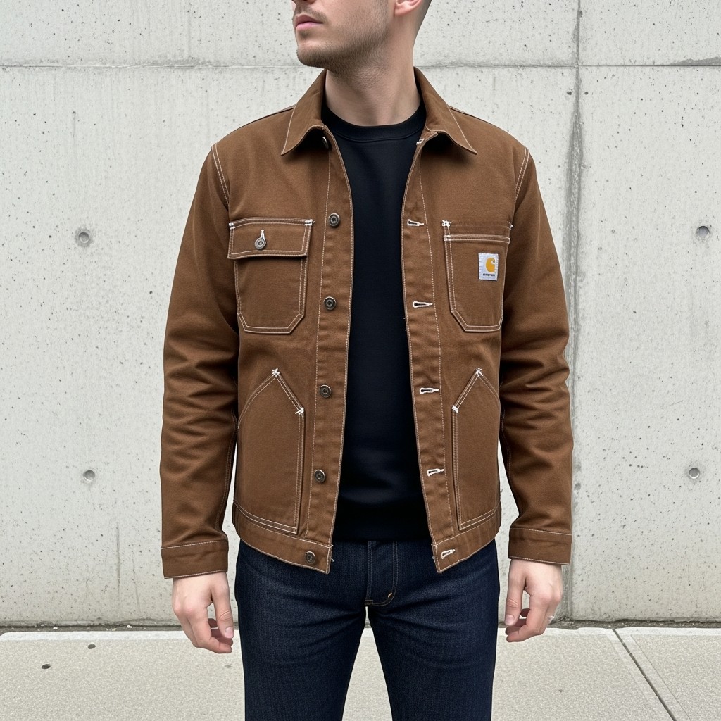 Contrast Stitch Focus - Carhartt Jacket Outfit Ideas For Men