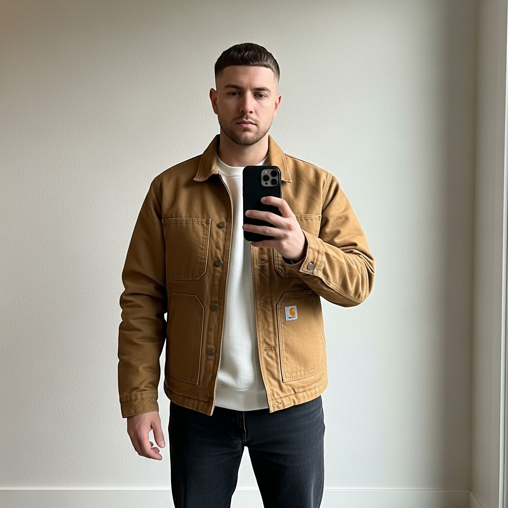 Beige on White - Carhartt Jacket Outfit Ideas For Men