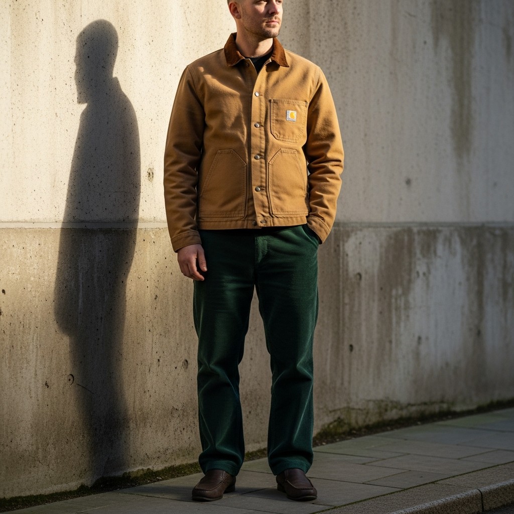 Corduroy Texture Mix - Carhartt Jacket Outfit Ideas For Men