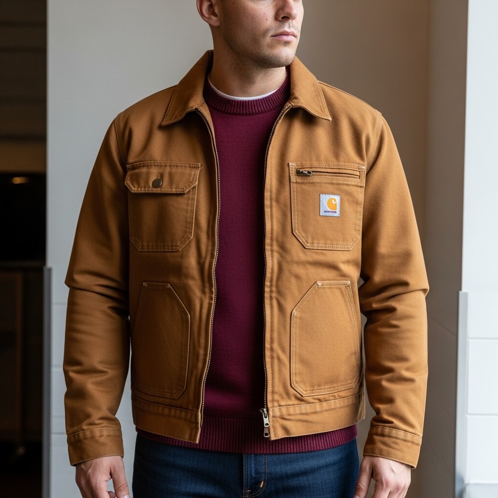 Red and Tan Combo - Carhartt Jacket Outfit Ideas For Men