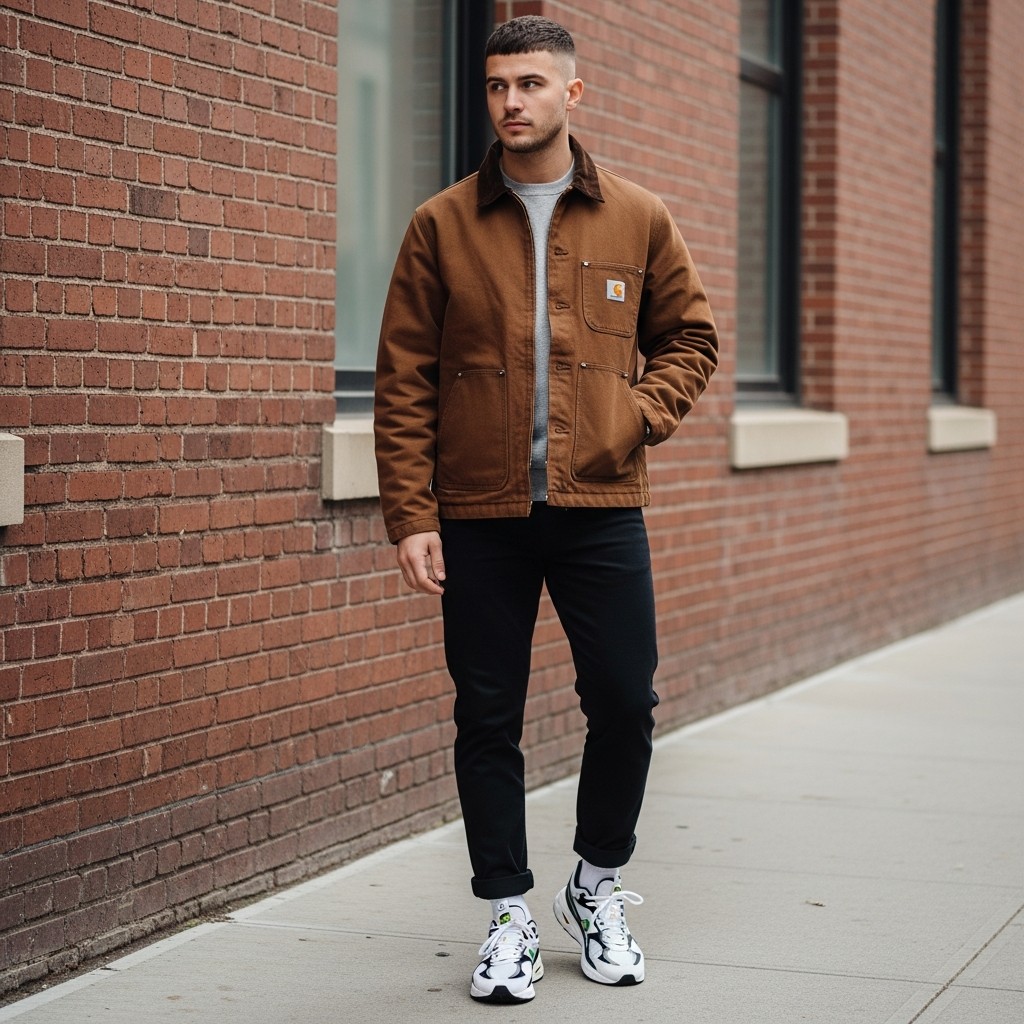 Rugged Meets Runner - Carhartt Jacket Outfit Ideas For Men