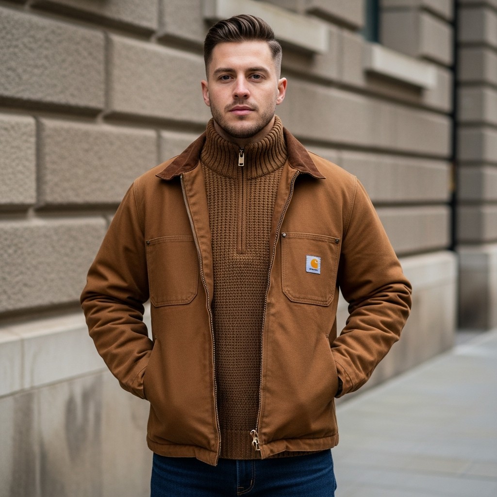 The Zippered Mock Neck - Carhartt Jacket Outfit Ideas For Men