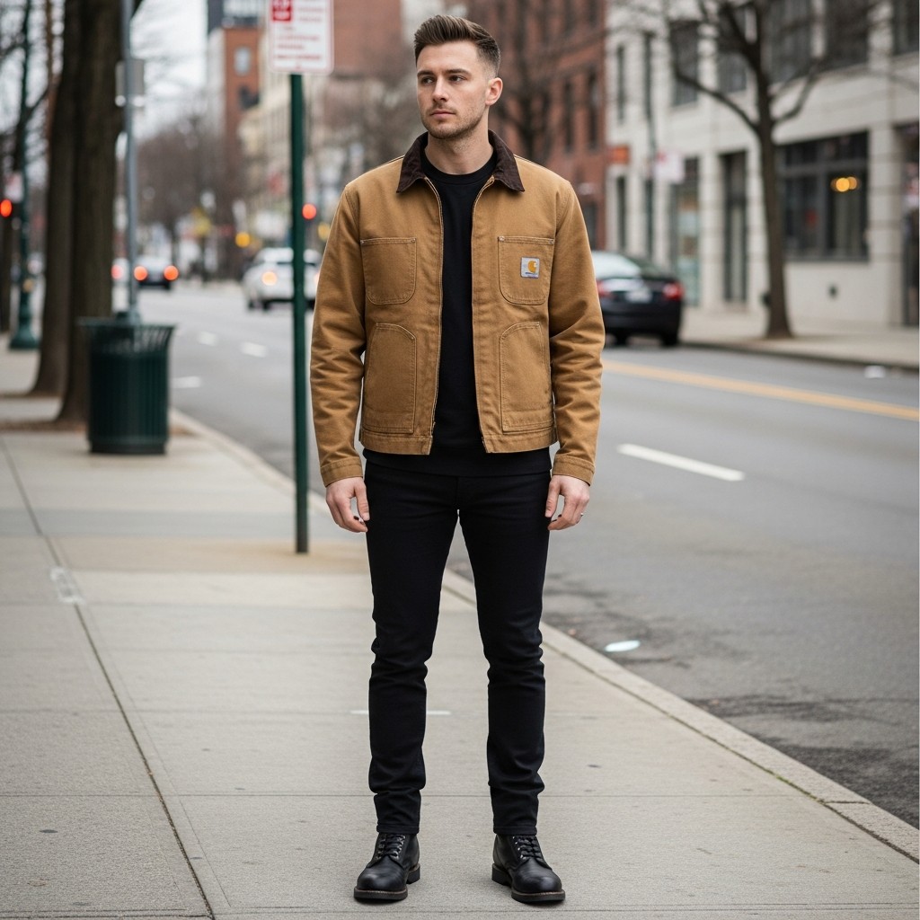 All Black Base Layer - Carhartt Jacket Outfit Ideas For Men
