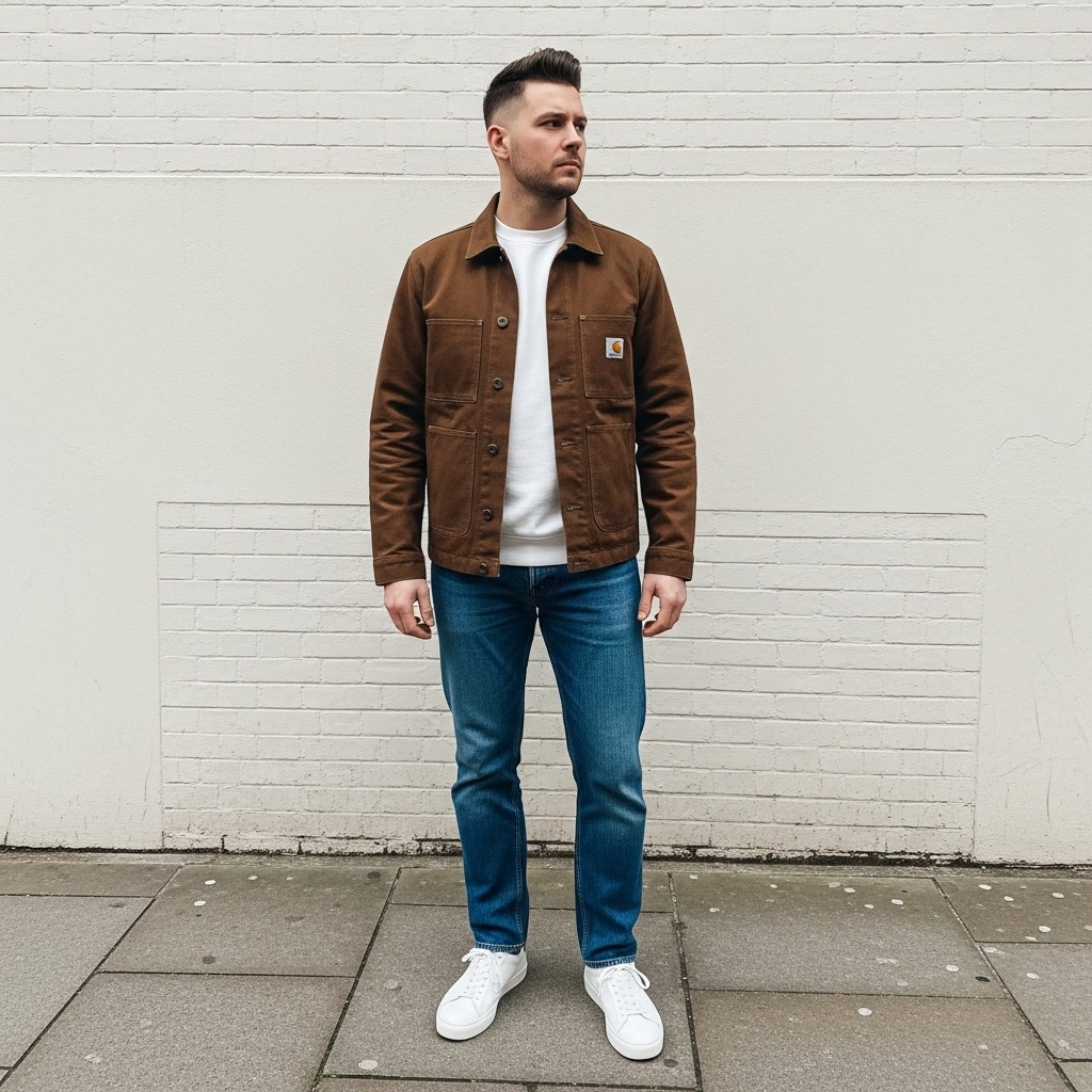 The Simple White Tee - Carhartt Jacket Outfit Ideas For Men