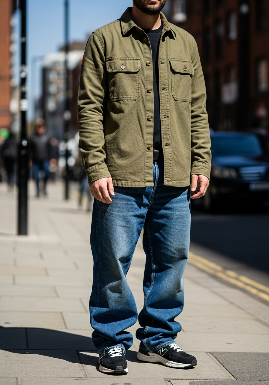 Olive Overshirt Layer - Loose Jeans Outfit Men: 50 Ways To Wear Them