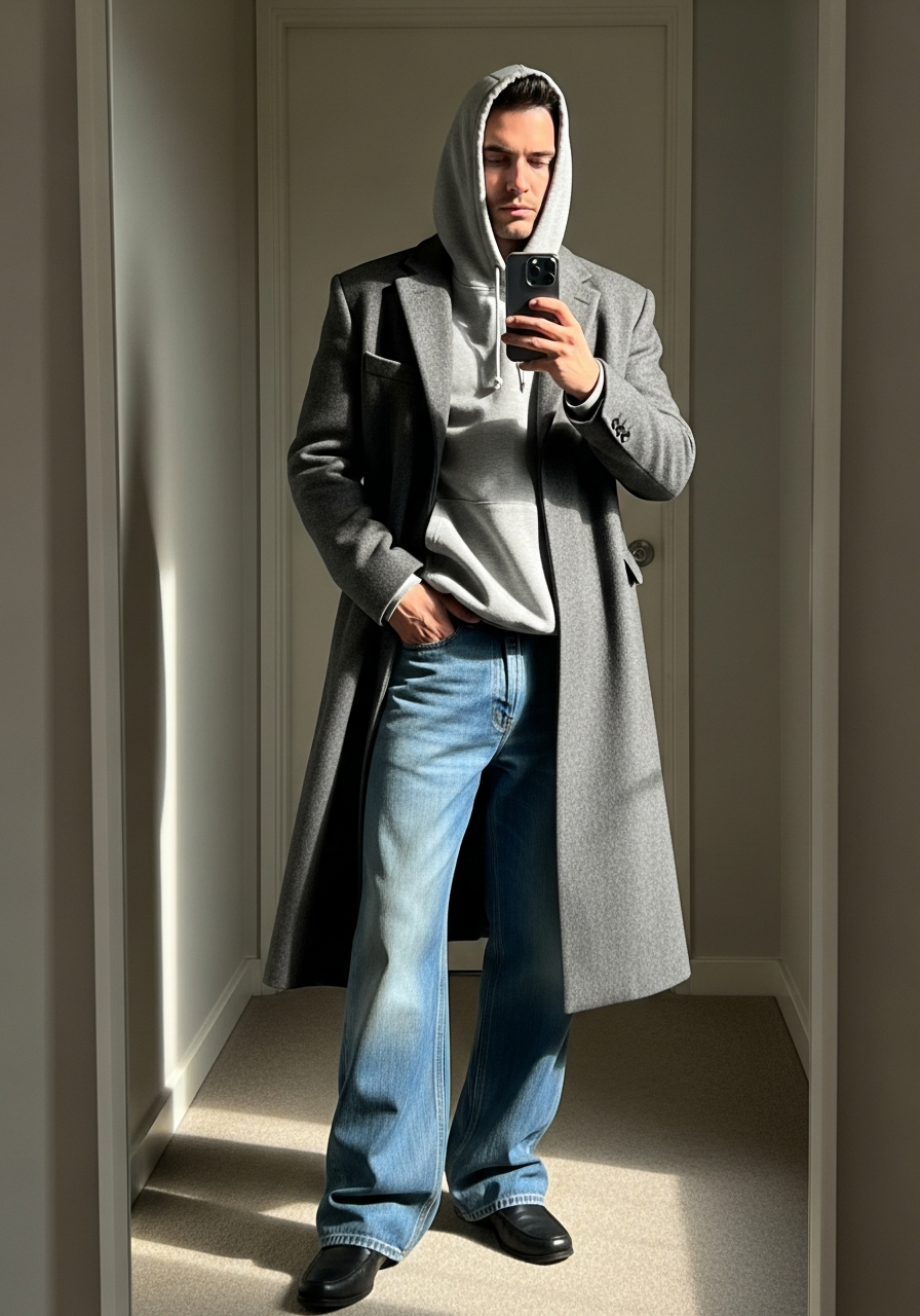 High-Low Tailored Coat - Loose Jeans Outfit Men: 50 Ways To Wear Them