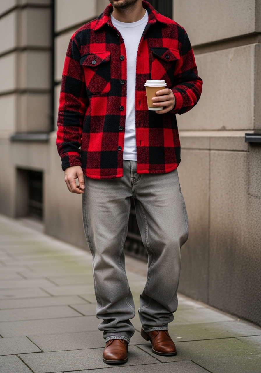 Flannel Overshirt Layering - Loose Jeans Outfit Men: 50 Ways To Wear Them