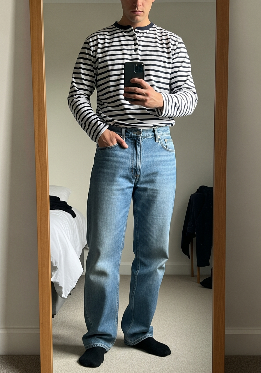 Stripes and Blue Denim - Loose Jeans Outfit Men: 50 Ways To Wear Them