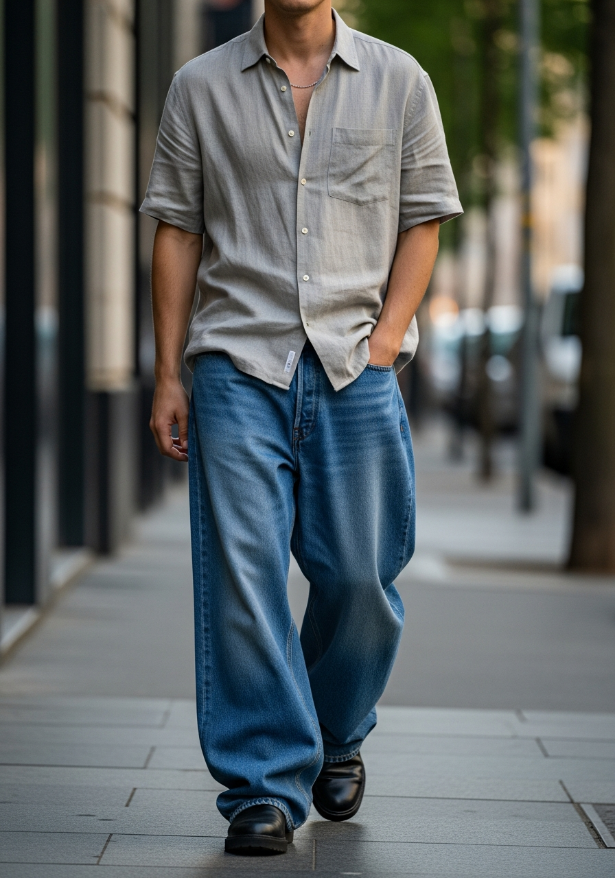 Short-Sleeve Button-Down - Loose Jeans Outfit Men: 50 Ways To Wear Them