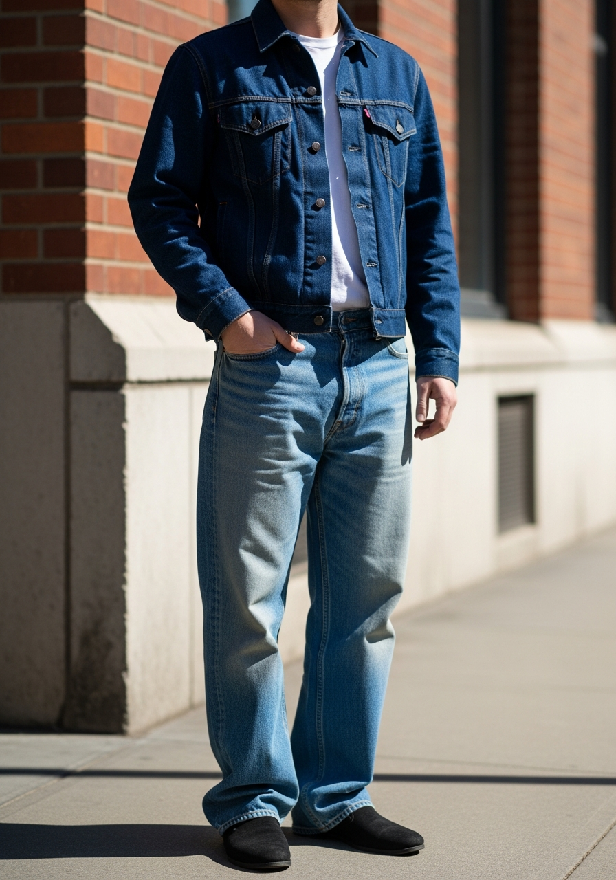 Double Denim Contrast - Loose Jeans Outfit Men: 50 Ways To Wear Them