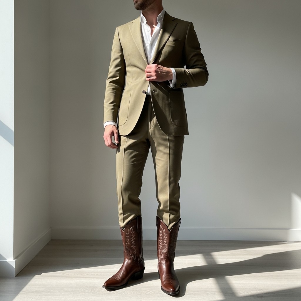 Tan Suit + Brown Boots - Formal Western Style: 40 Outfit Ideas