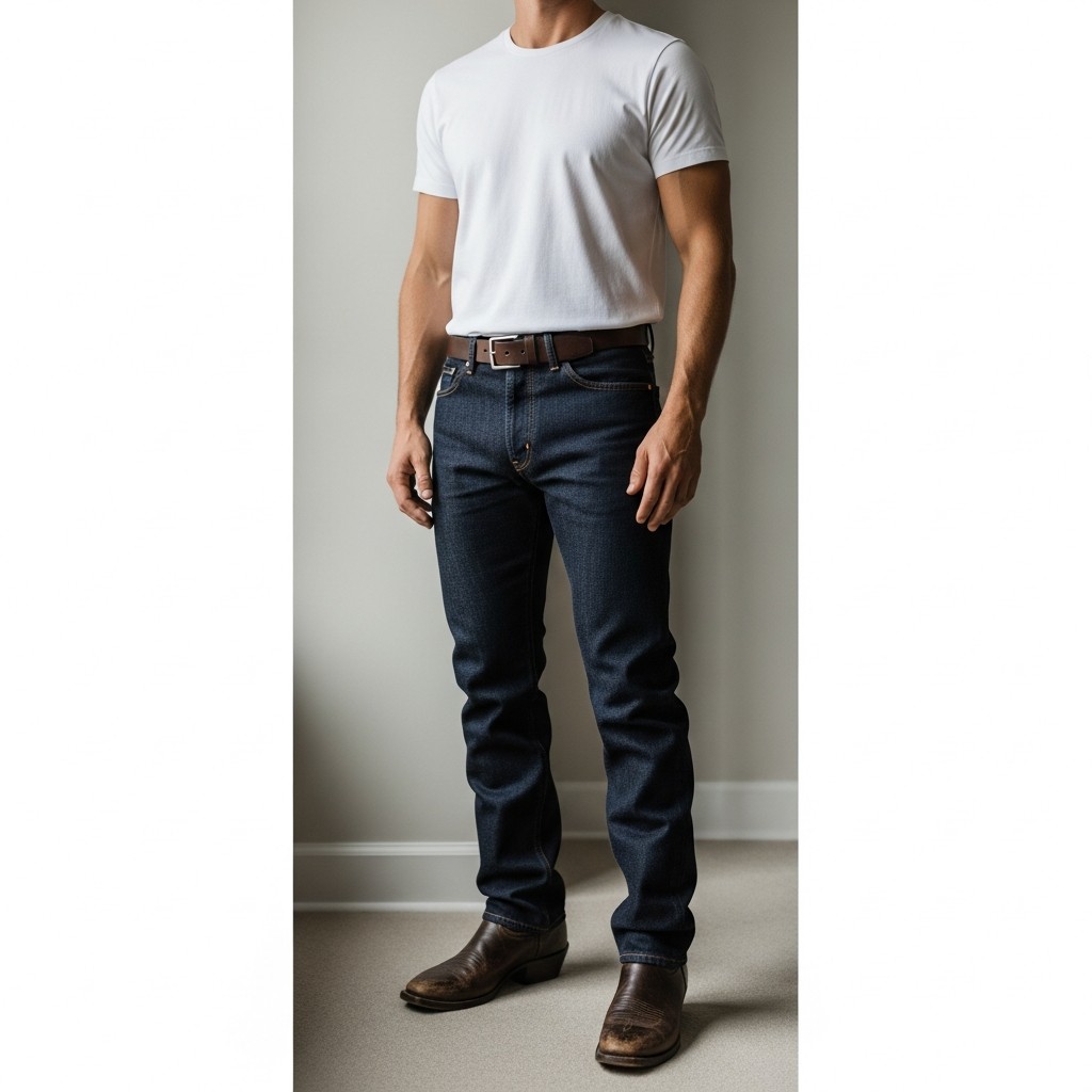 White Tee & Leather Boots - 40 Modern Cowboy Style Outfits for Men