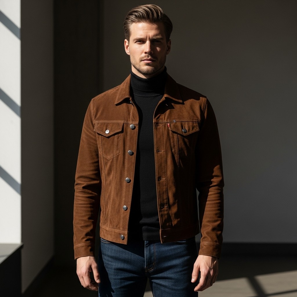 The Suede Jacket & Turtleneck Combo - 40 Modern Cowboy Style Outfits for Men