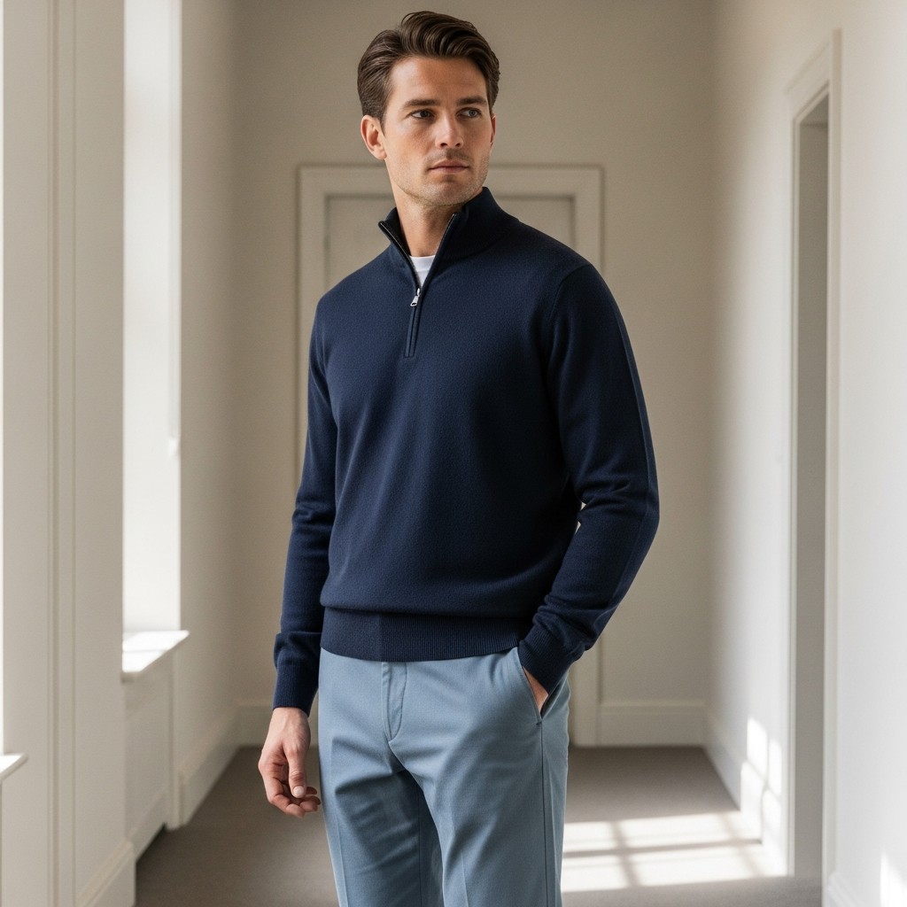 High Contrast Navy + Khaki - The 40 Best Quarter Zip Outfits For Men