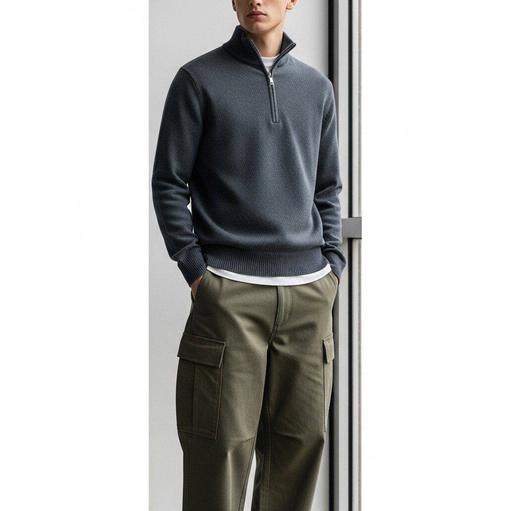 With Relaxed Cargo Pants - The 40 Best Quarter Zip Outfits For Men