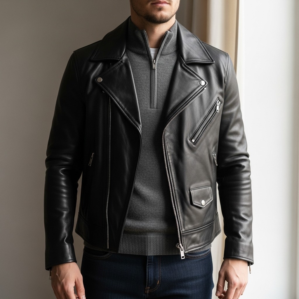 Under A Leather Jacket - The 40 Best Quarter Zip Outfits For Men