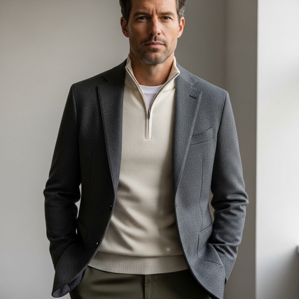 The Quarter-Zip Under A Blazer (Your New Office Uniform) - The 40 Best Quarter Zip Outfits For Men