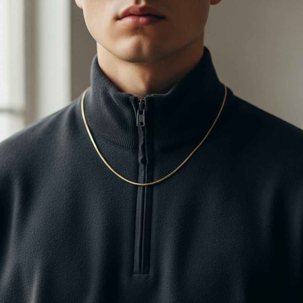 QZ + Simple Gold Chain - The 40 Best Quarter Zip Outfits For Men