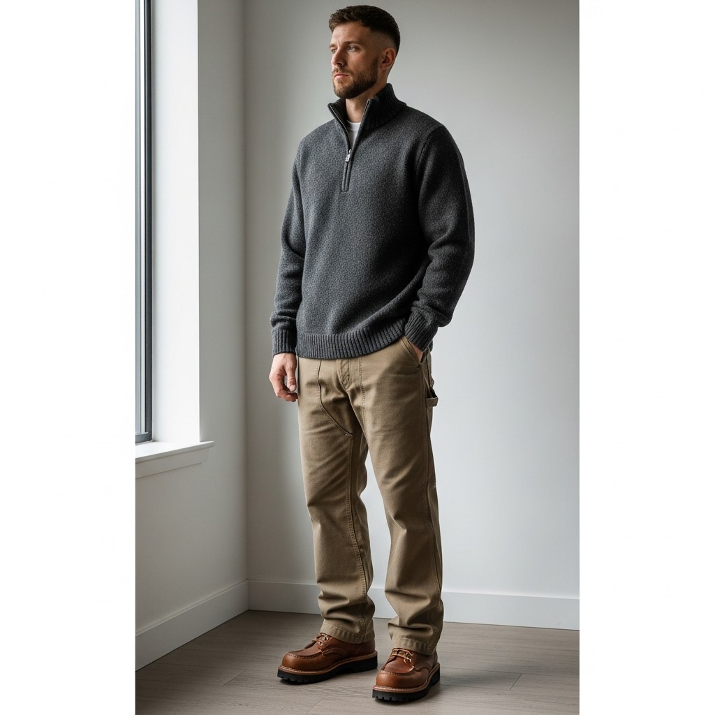 With Heavy Duty Boots - The 40 Best Quarter Zip Outfits For Men