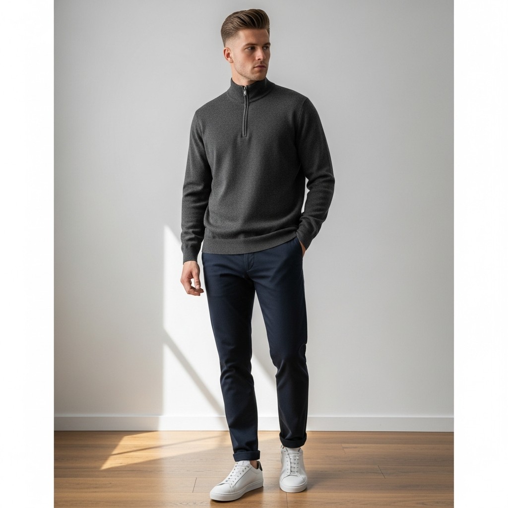 QZ + White Sneakers - The 40 Best Quarter Zip Outfits For Men