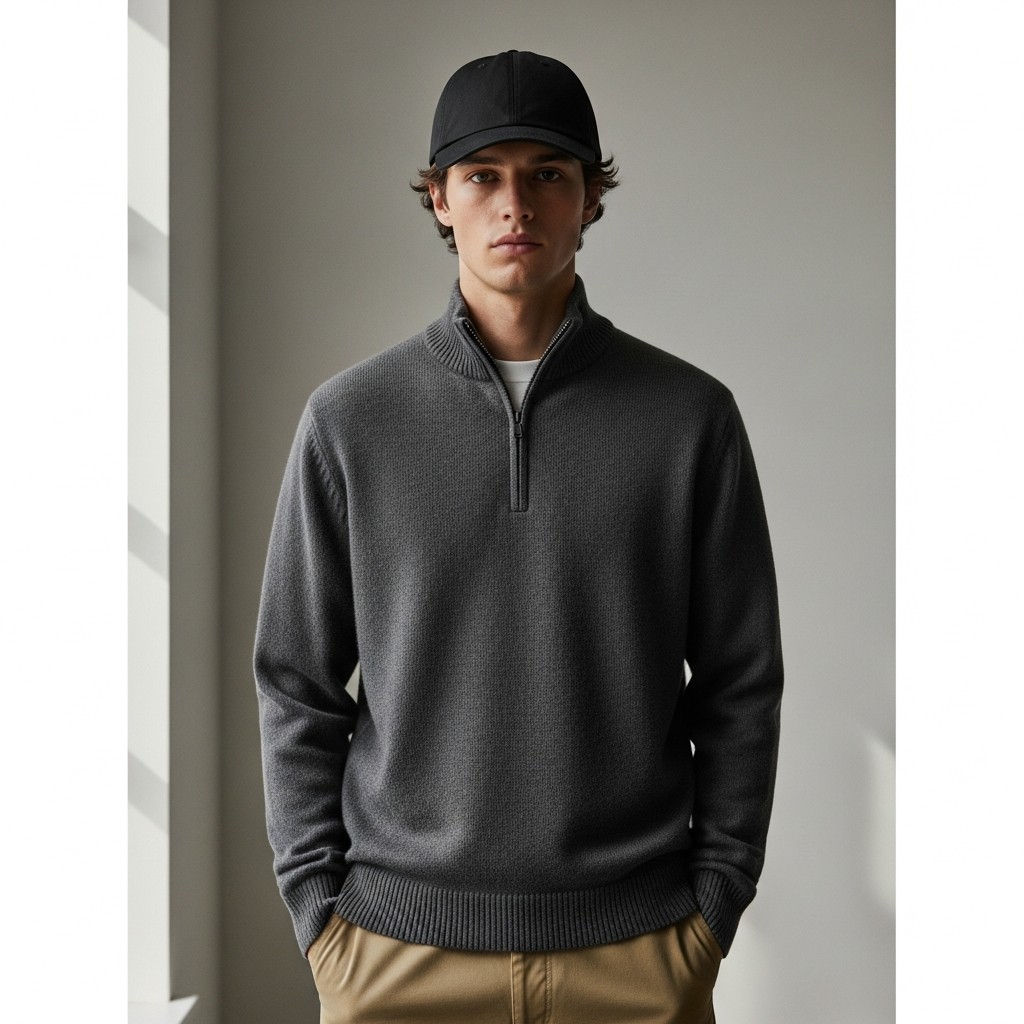 QZ + Baseball Cap - The 40 Best Quarter Zip Outfits For Men