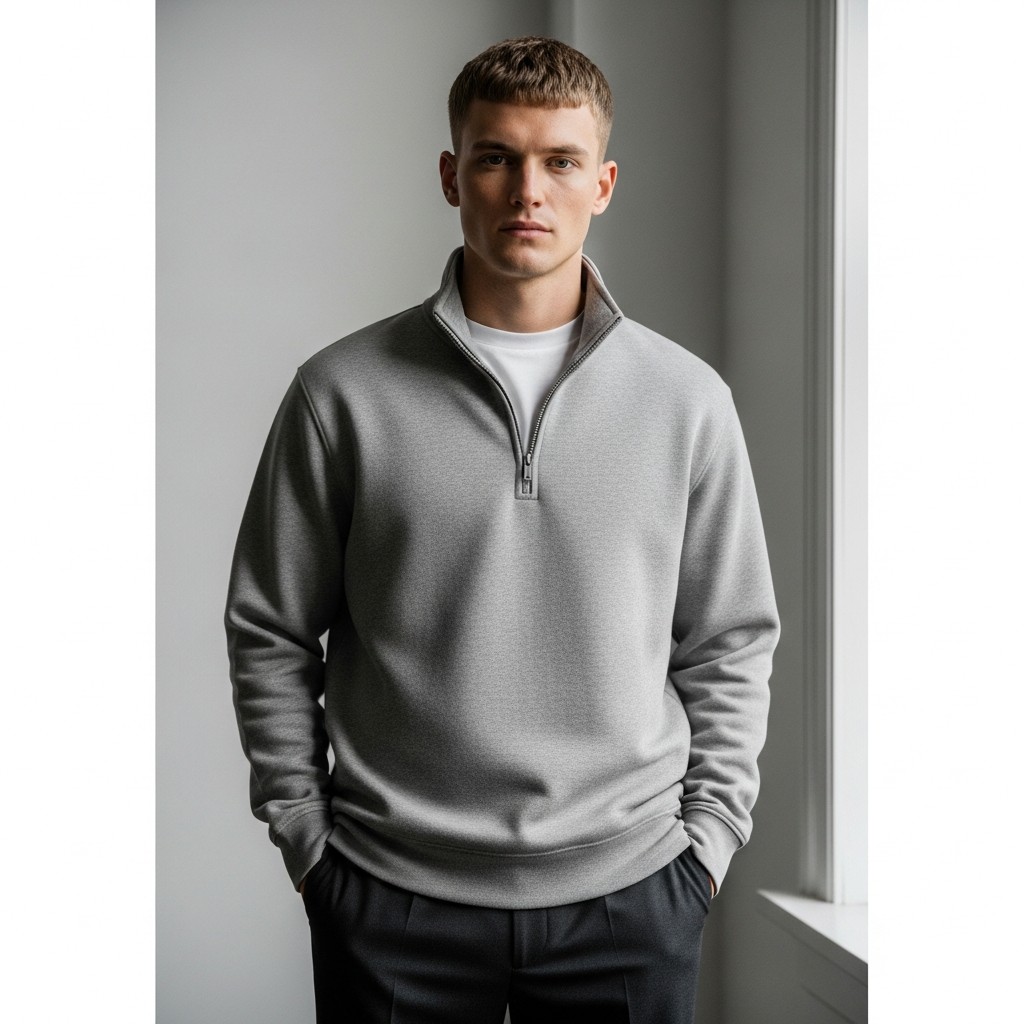 Grey QZ + White Tee - The 40 Best Quarter Zip Outfits For Men