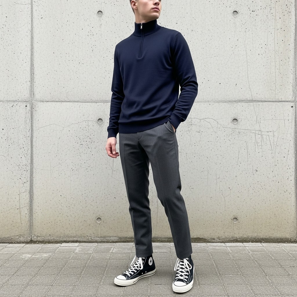 With High-Top Sneakers - The 40 Best Quarter Zip Outfits For Men