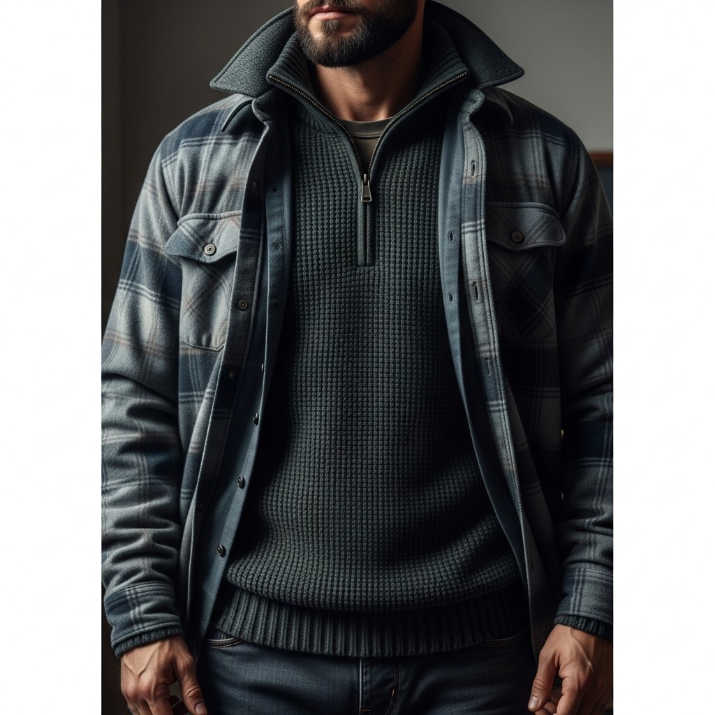 QZ + Flannel Shirt Layer - The 40 Best Quarter Zip Outfits For Men