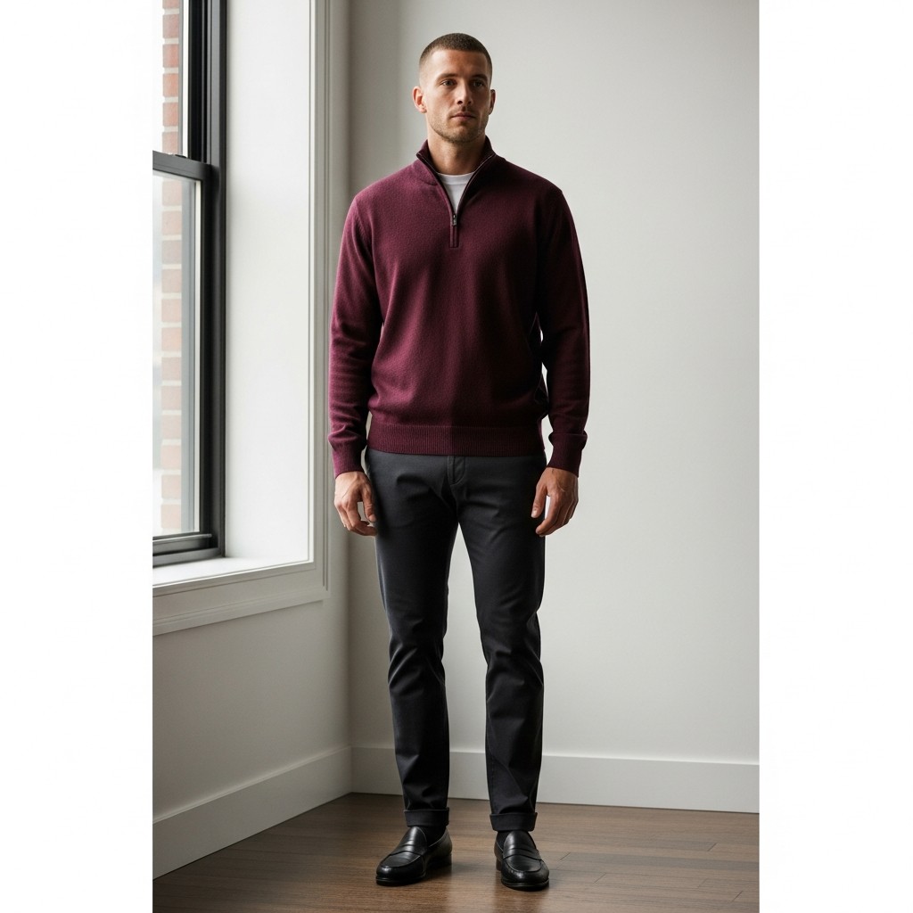 Burgundy + Dark Grey - The 40 Best Quarter Zip Outfits For Men